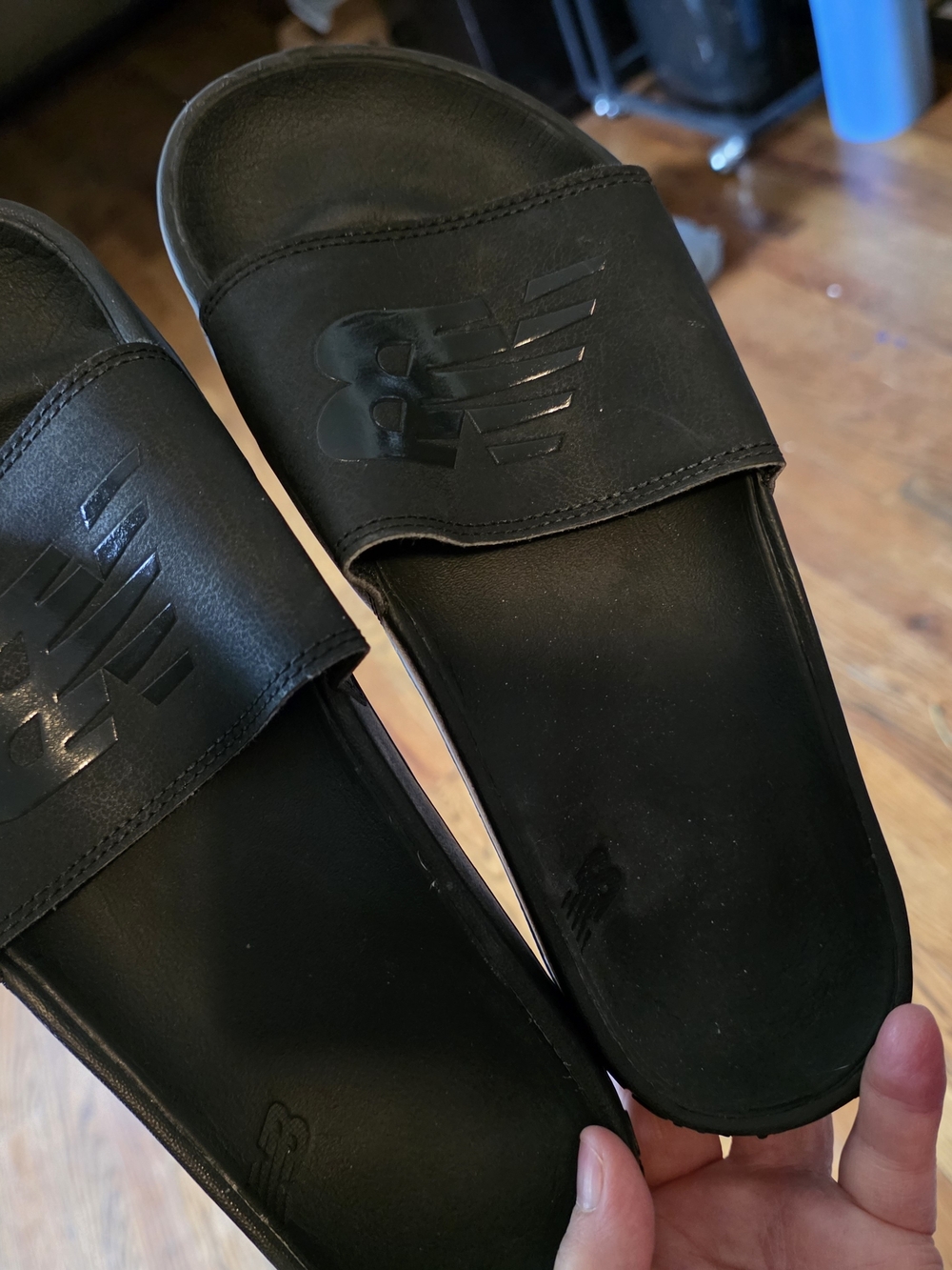New Balance Black Slide Sandals with Embossed NB Logo